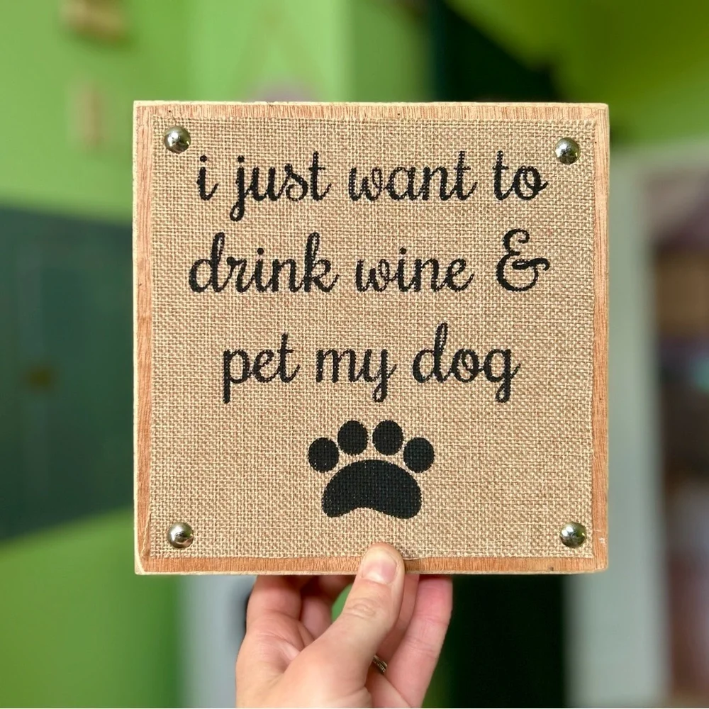 Rustic Wood Made Dog Pet + Wine Loving Plaque Wall Hanging Home Decor - Picture 2 of 4